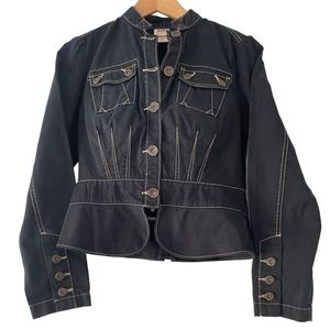 Faded Glory Black Jean Jacket with Contrast White Stitching